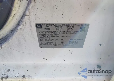 2017 Chevrolet Silverado 1500 1Lz z USA, uszkodzony, nr VIN 3GCUKSEJ2HG170098